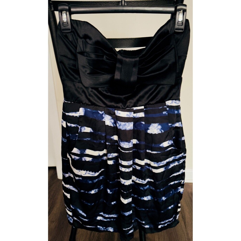 Strapless Satin Sweetheart Bow Cocktail Dress Tie Dye Striped Pocketed Size 7